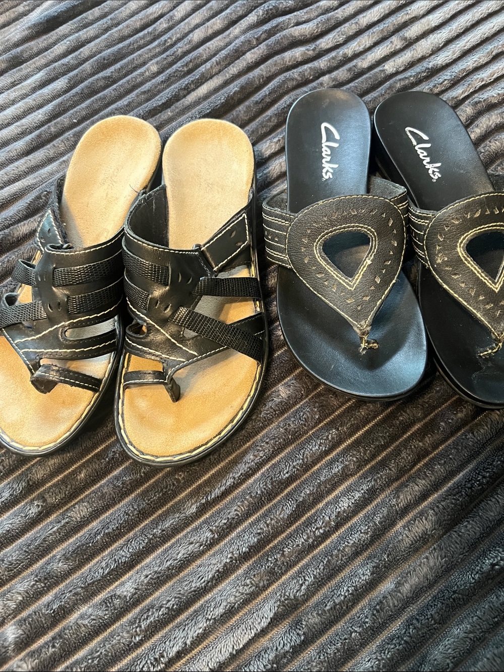 Clarks Black Leather Slip-On Sandals - Two Pair